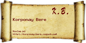 Korponay Bere névjegykártya
